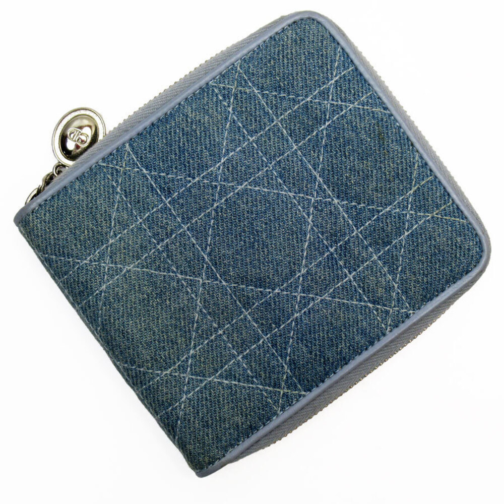 Christian Dior Bifold Wallet Cannage Denim Blue Silver